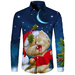 2023 Oversized Men's Casual Christmas Themed Button-Down Shirt Top Shirt Men's Lapel Shirt Long Sleeve New Year Gift XS-6XL