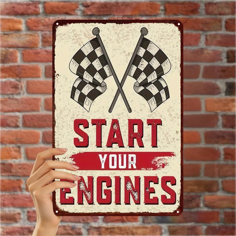 2DPlane，2DPlane1item，“Start the engine——Vintage Racing Flag Metal Sign Art Decor” 20×30centimeter，2DPlane