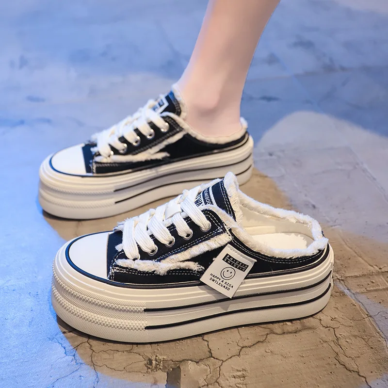 

тапочки женские, летняя одежда, новые парусиновые туфли без высокого каблука, тапочки на толстой подошве 5 см, парусиновые сандалии, обувь C1379