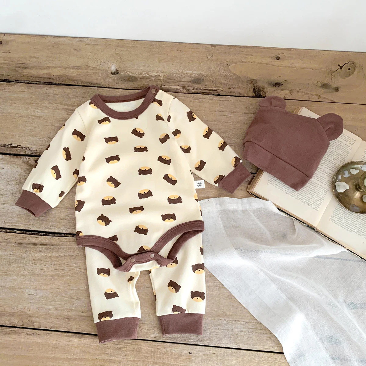 2024 Spring Baby Boys Girls Clothes Cotton Long Sleeved Top + Pant + Hat Three Piece Set Baby 0-2 Years Old Newborn Suit