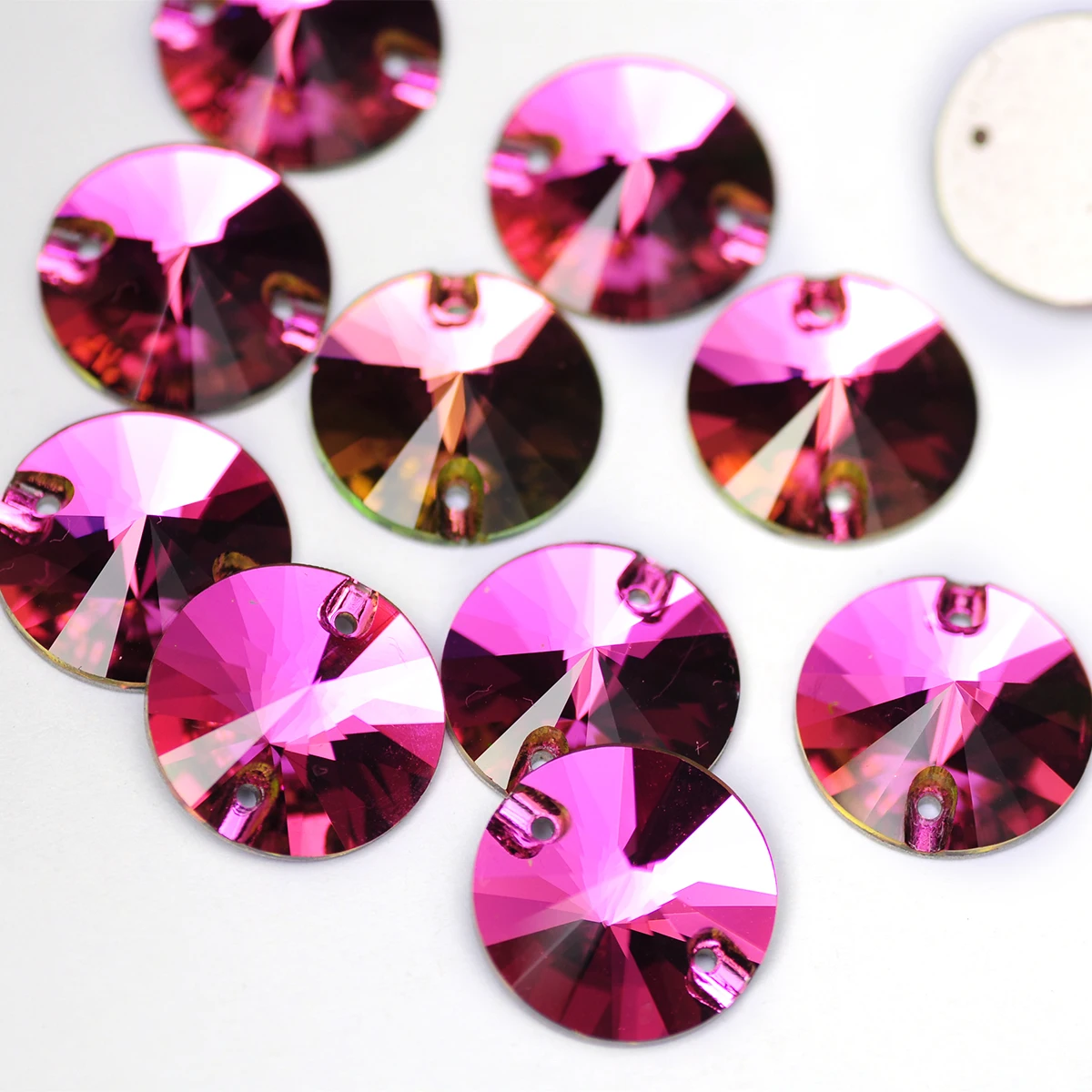 Fuchsia Sew On Rhinestones Round Rivoli Crystal Flatback Glass Sew On Rhinestone Sewing Strass For DIY Clothes Garment