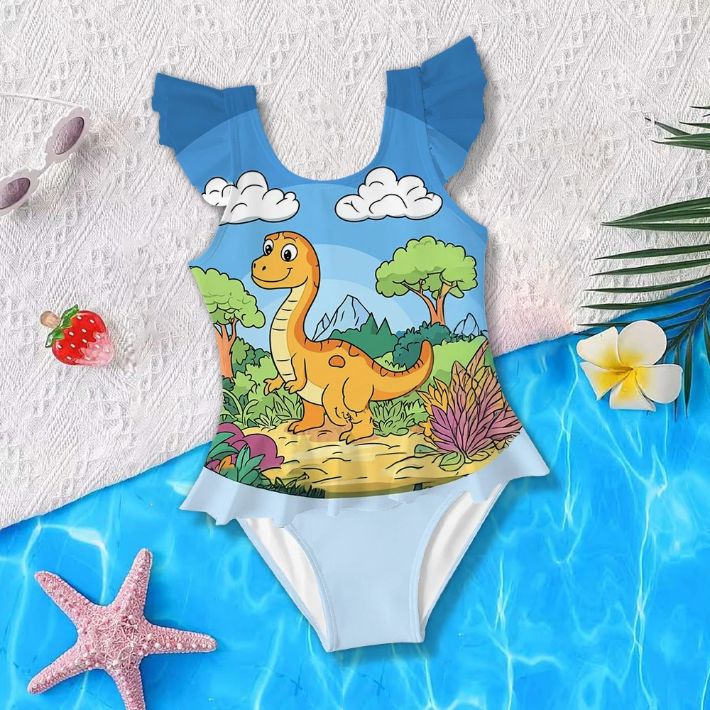 Girls' Summer Atmospheric Dinosaur Fashion Tight One-piece Swimsuit