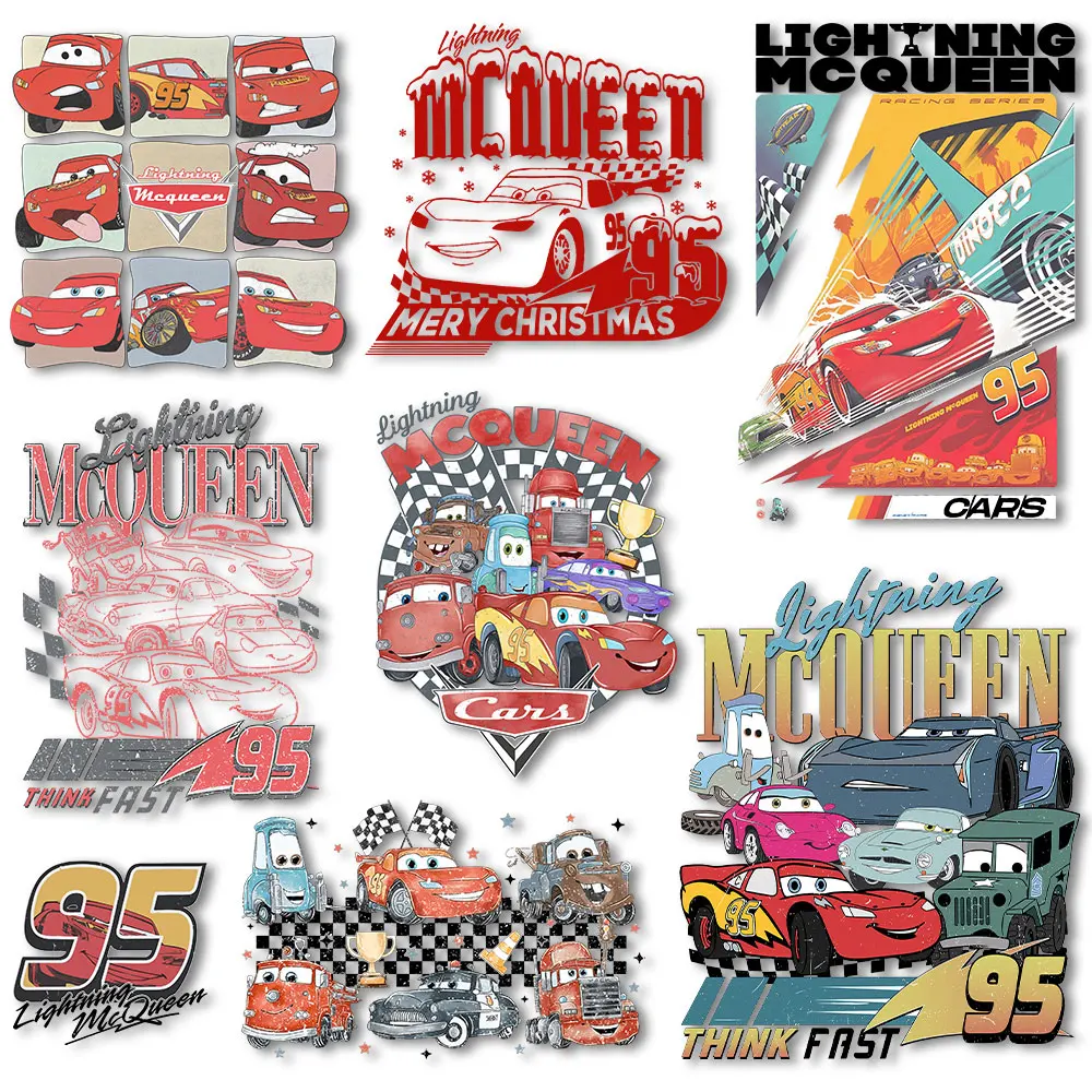 

Cars Retro McQUEEN Iron on Decals Heat transfer Stickers Thermal Patches for Clothes Ironing Prints on Clothes