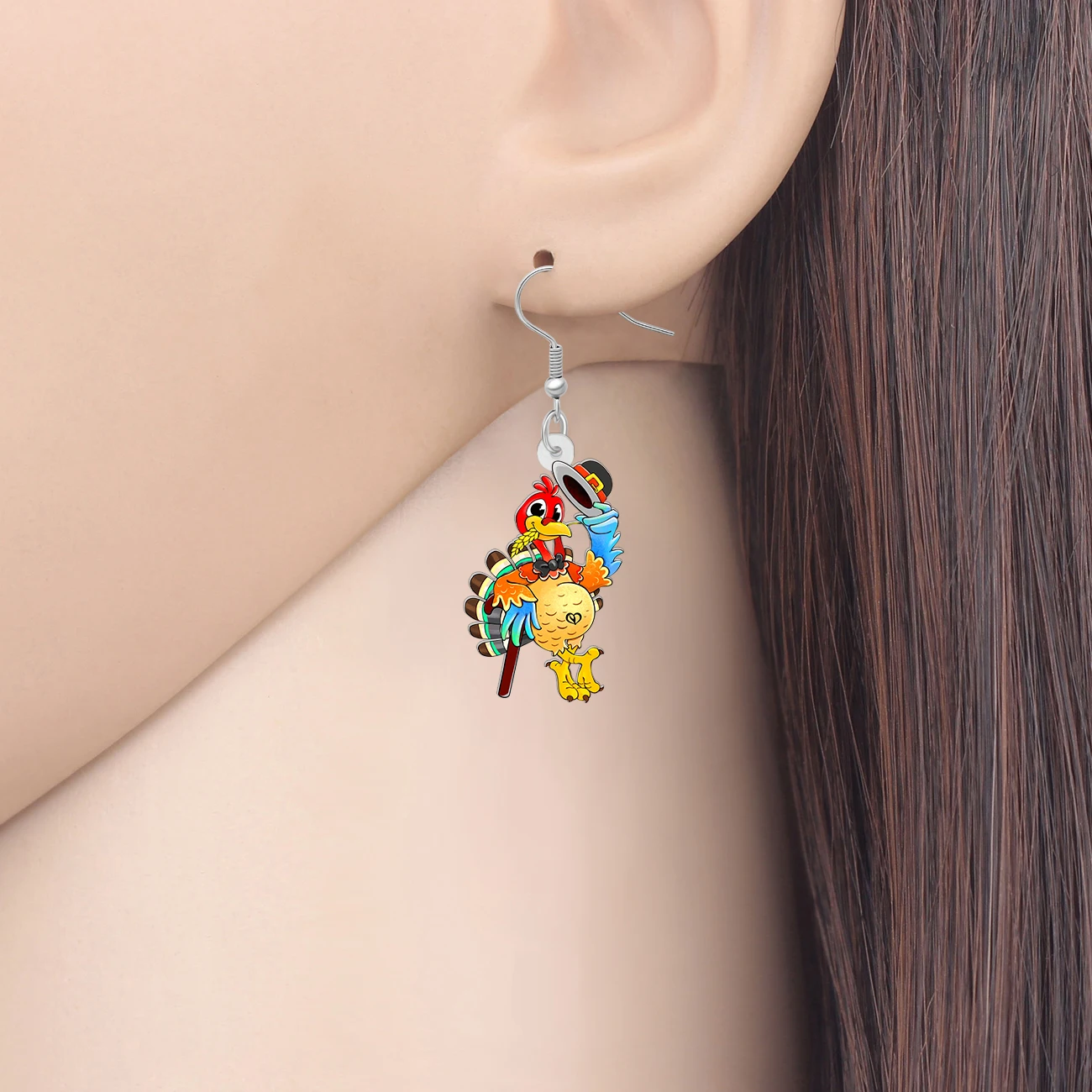 BONSNY Acrylic Thanksgiving Turkey Drop Earrings Thankful Gifts Funny Chicken Animal Jewelry For Women Girls Fall Hoilday Charms