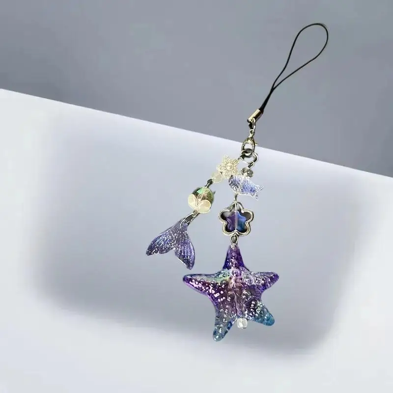 

Sweet Lavender Starfish Phone Chain Fishtail Charm Camera Lanyard Earphone Case Adornment