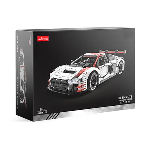 재고 기술 RC 럭셔리카 로고 R8 빌딩 블록 모델, MOC 레이싱 벽돌 조립, 크리스마스 선물 세트, 99310 1:8