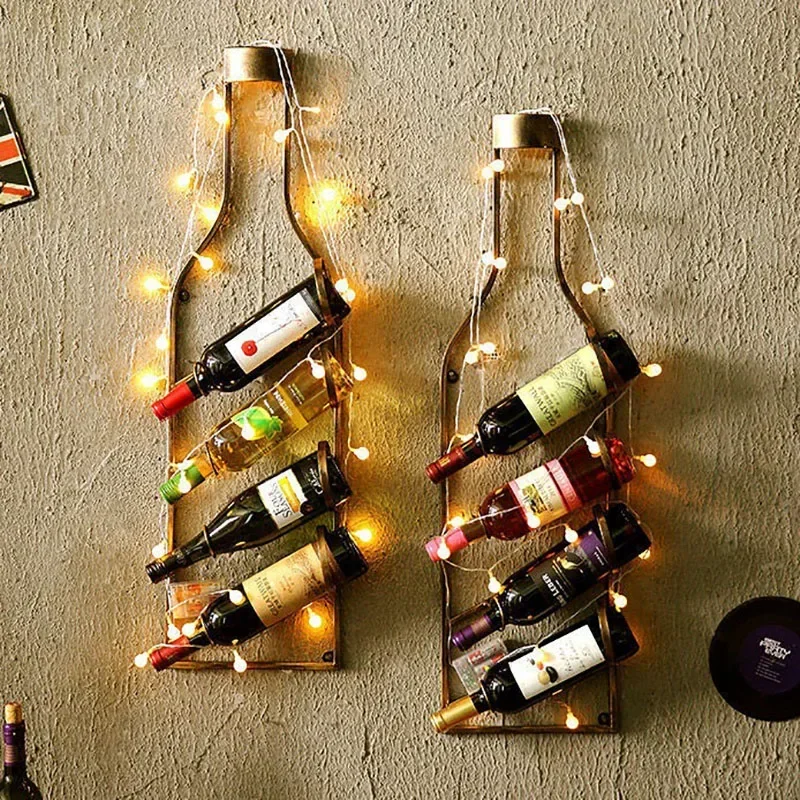 American Style Wine Wall Rack, Iron Art Hanging, Bar, Home, Living Room, Bar Counter, Mounted Wine Rack, Red Wine Rack