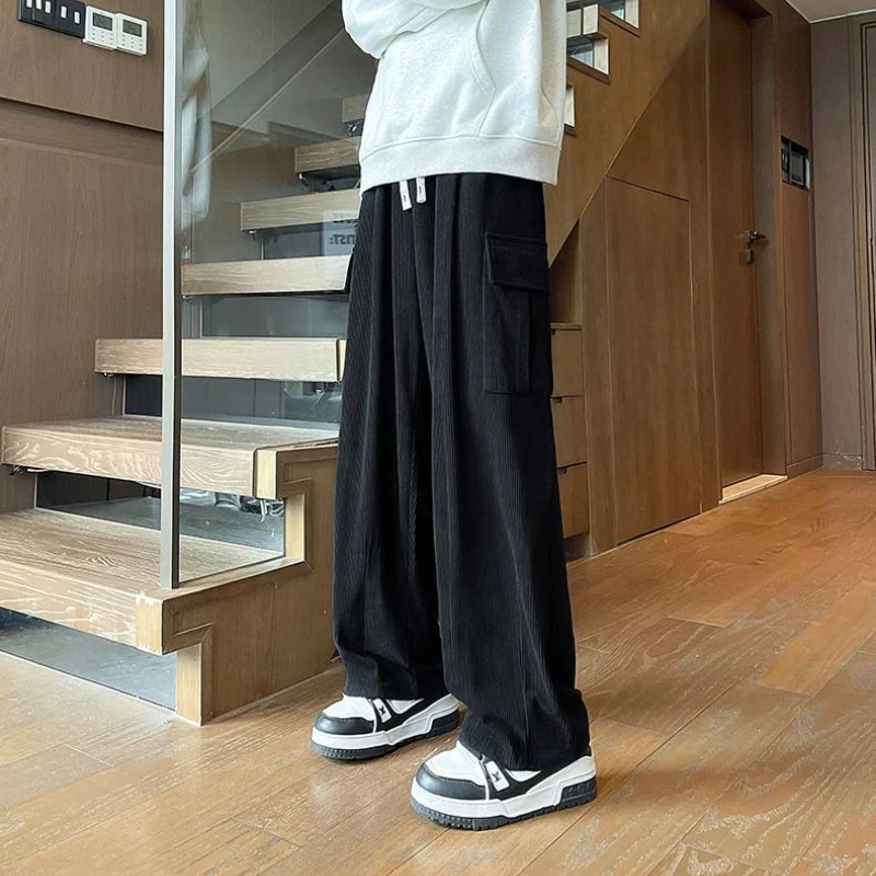 

Niche Design Men’s Corduroy Pants Lightweight Cargo Trousers for Autumn Wide Leg Straight Fit Comfortable for School Outdoor