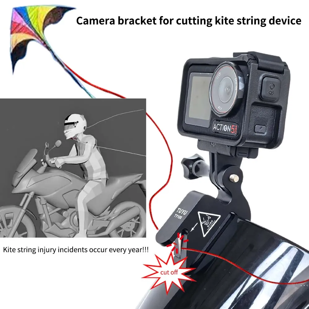 

TUYU Motorcycle Windshield Mount Clamp Aluminum Clip Kite line cutter holder For GoPro Insta360 DJI Action 5 4 3 Accessories