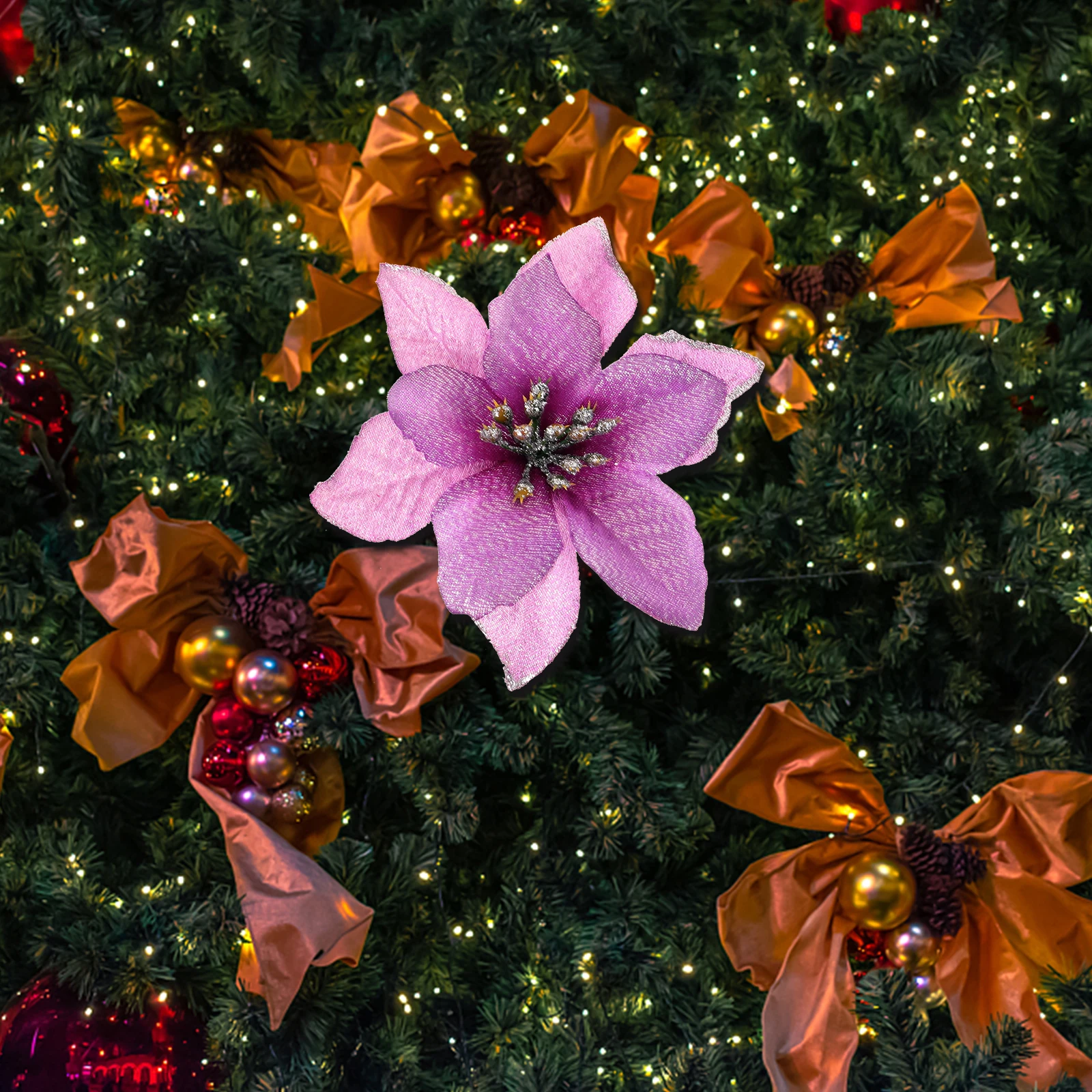 

8pcs Artificial Christmas Flowers Decoration for Glitter Xmas Tree Ornament Festive Home Decor Artificial Flowers