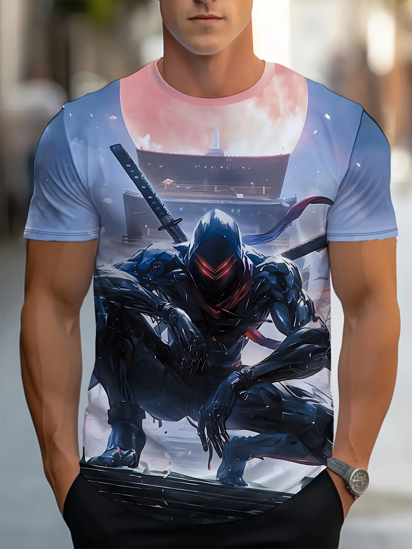 

Необходимо для модных мужчин | Футболка с мультяшным рисунком боевого ниндзя | Топ с круглым вырезом в уличном стиле