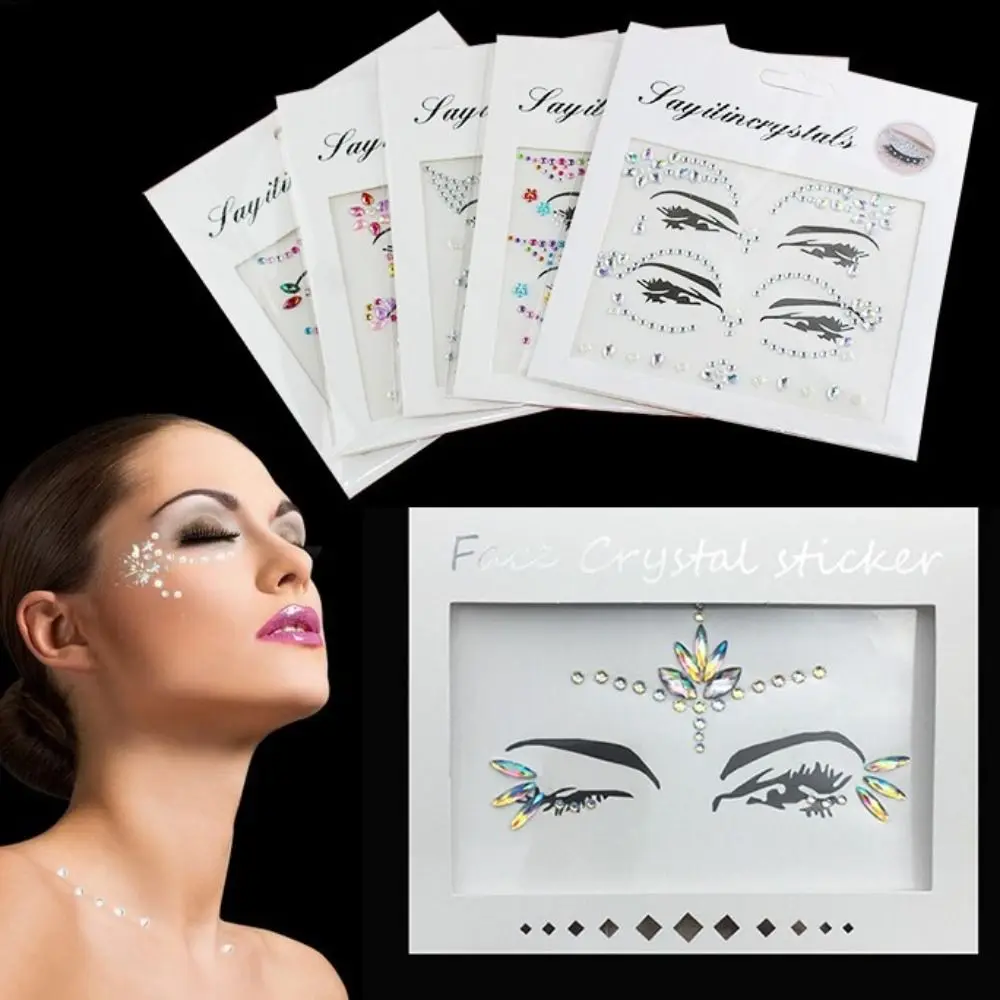 Fake Tattoo 3D Face Tattoo Crystal Sticker Disposable Fashion Gems Rhinestones Sticker High Quality Charm