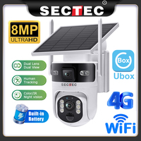 SECTEC Solar Camera 4G SIM/WIFI Wireless Security Outdoor 4K 8MP PIR Motion Detection Dual Lens Solar Battery PTZ Camera Ubox