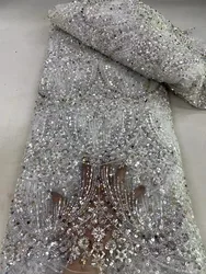White African Beaded Lace Fabric 2024 High Quality Groom Nigerian Wedding Bridal Sequins Embroidery French For Dresses Sewing