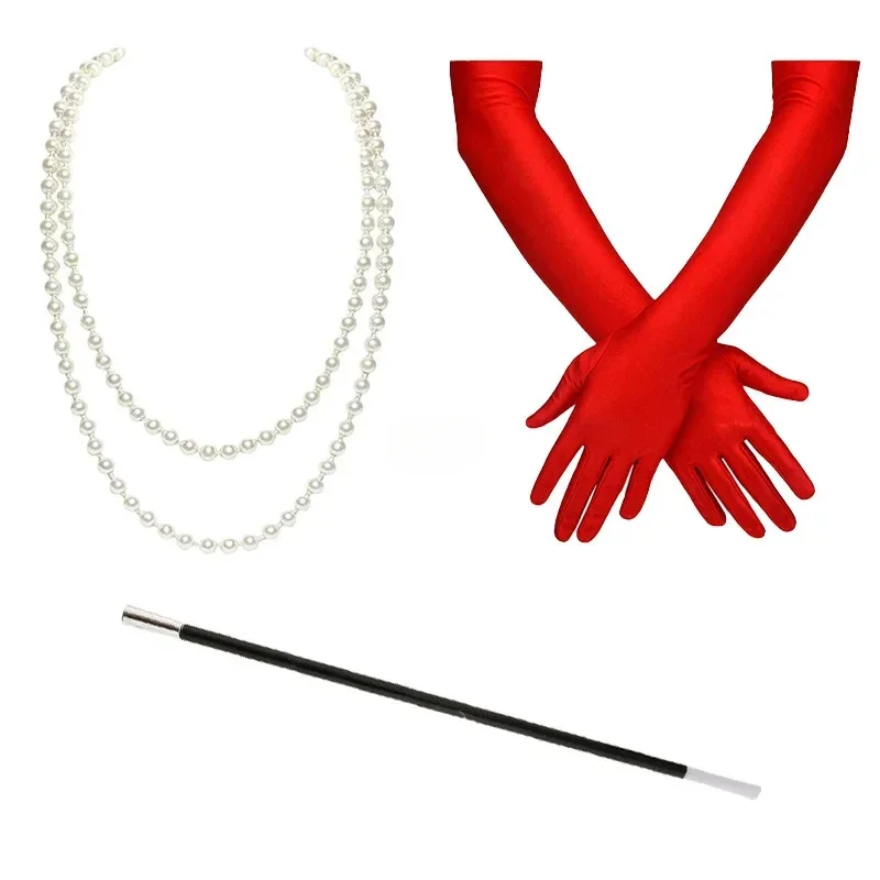 

1920s Vintage Party Suit Bachelor Party Necklace Gloves Smoke Pole 3-piece Set Women's Party Suit Cruella