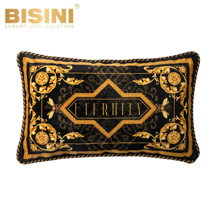 Baroque Style Golden Arabesque design Gold Ivy Sofa Waist Pillow Elegant Short Plush Edging Lumbar Cushions