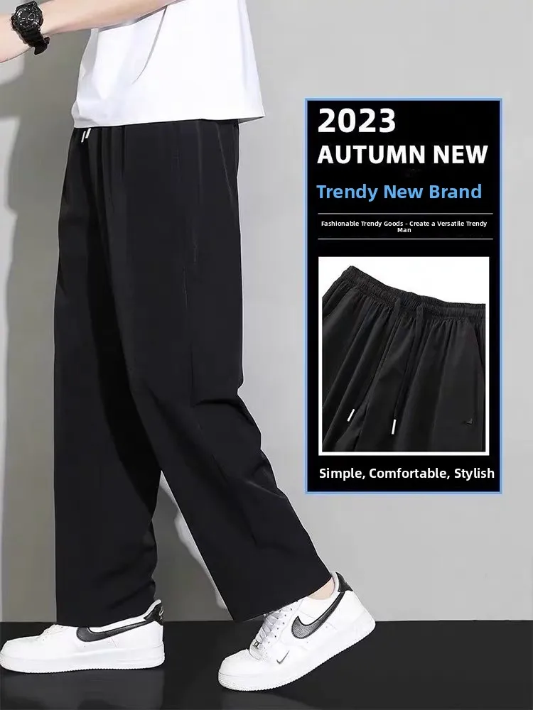 Pantaloni casual sportivi estivi larghi Pantaloni lunghi da uomo in seta fresca Gamba dritta Sottile Bla Versatile Comodo Traspirante Leggero...