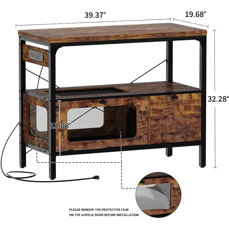 40 Gallon Tank Stand with Power Outlet & LED Light, Aquarium Stand with Reptile Tank,