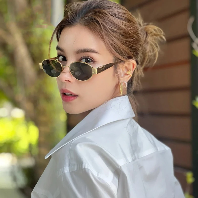 여성용 레트로 스팀펑크 자외선 차단 선글라스, 빈티지 메탈 타원형 선글라스, 클래식 UV400 선스크린 아이웨어, 신제품