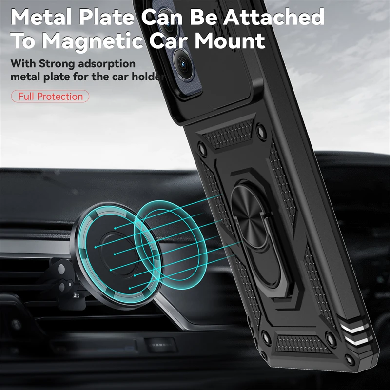 For Motorola Edge 5G 2024 Case Slide Lens Protect Shockproof Armor Phone Funda For Moto edge 2024 5G Car Holder Ring Back Cover