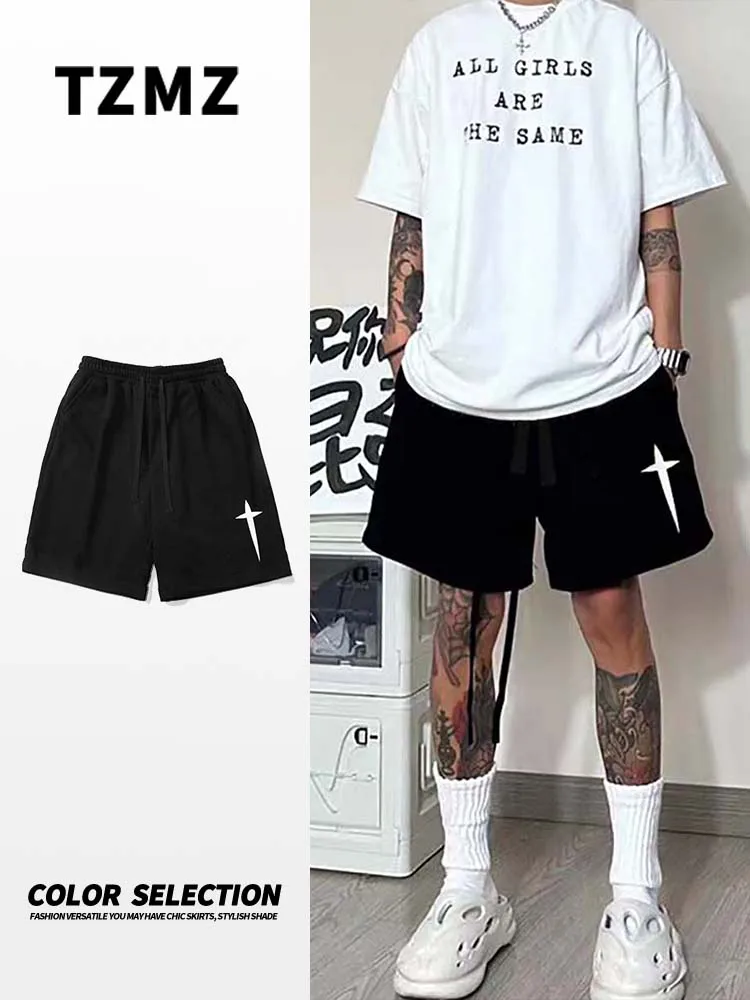 

American Street Style Men's Summer Loose Slim Straight Cotton Sporty Casual Mid-Length Trendy Five-Pocket Straight Leg Pants