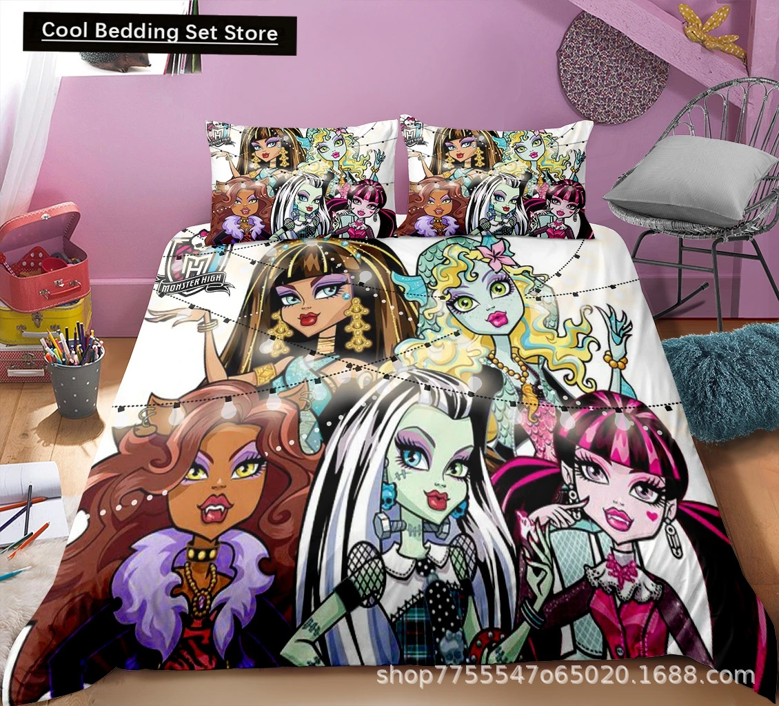 Monster High Bedding Set Single Twin Full Queen King Size Anime Bed Set Aldult Kid Bedroom Duvetcover Sets 3D Print 011