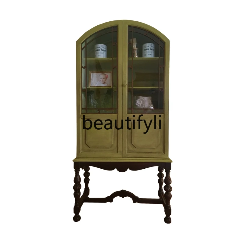 

French retro solid wood dining side cabinet against the wall wine cabinet American display cabinet light luxury high-end storage