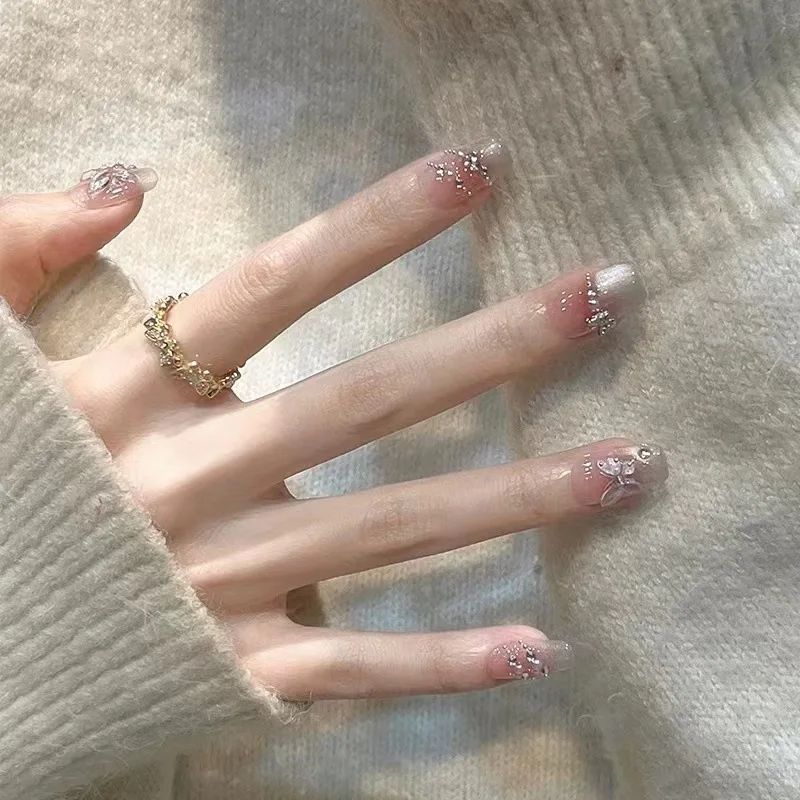 

Summer cat's eye ice through three-dimensional butterfly diamond wearing nail handmade nail pure want manicure white blush nail piece