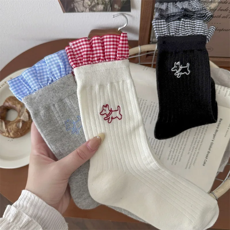 3 paires de chaussettes Coquette en coton blanc pour filles, chaussettes mignonnes aux genoux, printemps-automne, dessin animé, école japonaise, mi-mollet, haute qualité