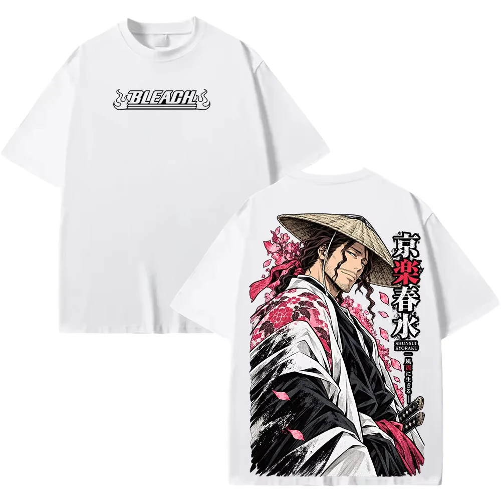 BLEACH Shunsui Kyoraku Anime Print Unisex T-Shirt, Cherry Blossom Pattern Loose Casual Short Sleeve Top T-Shirt