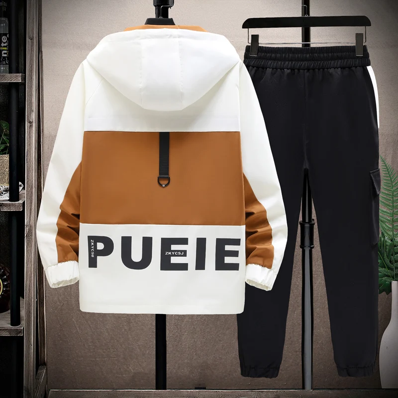 Fashion Two Piece Men's Sets Spring Autumn Youth Street Wear Hooded Jacket & Pant Suit Outdoor Coat & Jogger Tracksuits Clothing
