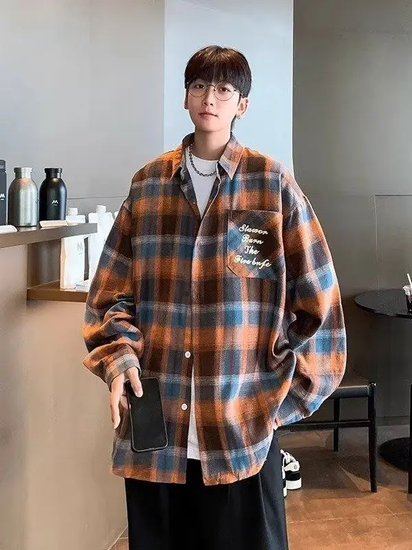 

Ретро-кардиган в гонконгском стиле с длинными рукавами, повседневный, в клетку, унисекс, модный, молодежный, с воротником, весенняя мода