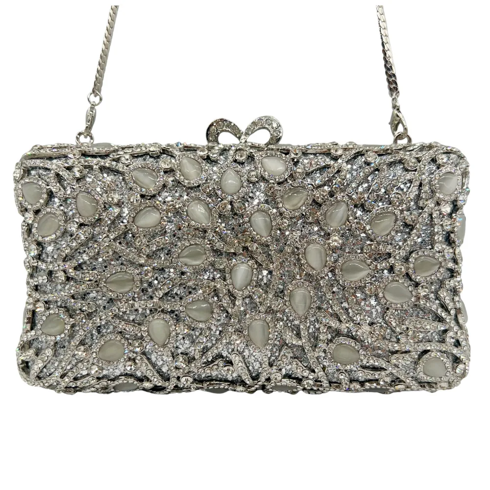 

XIYUAN серебряный опал камень женские красочные вечерние сумки и клатчи формальная вечеринка с бриллиантами Minaudiere сумка элегантный свадебный кошелек