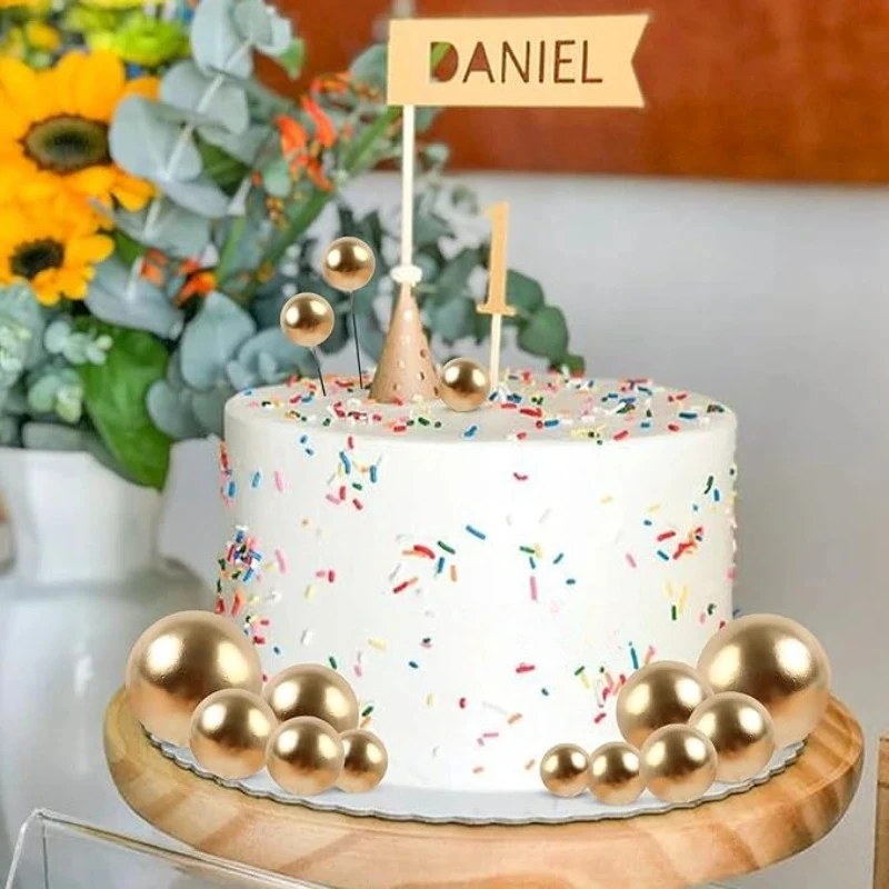 

20Pcs Ball Cake Topper Round Mini Balloons Cake Topper Gold Balls Cupcake Toppers Wedding Birthday Valentines Party Cake 장식