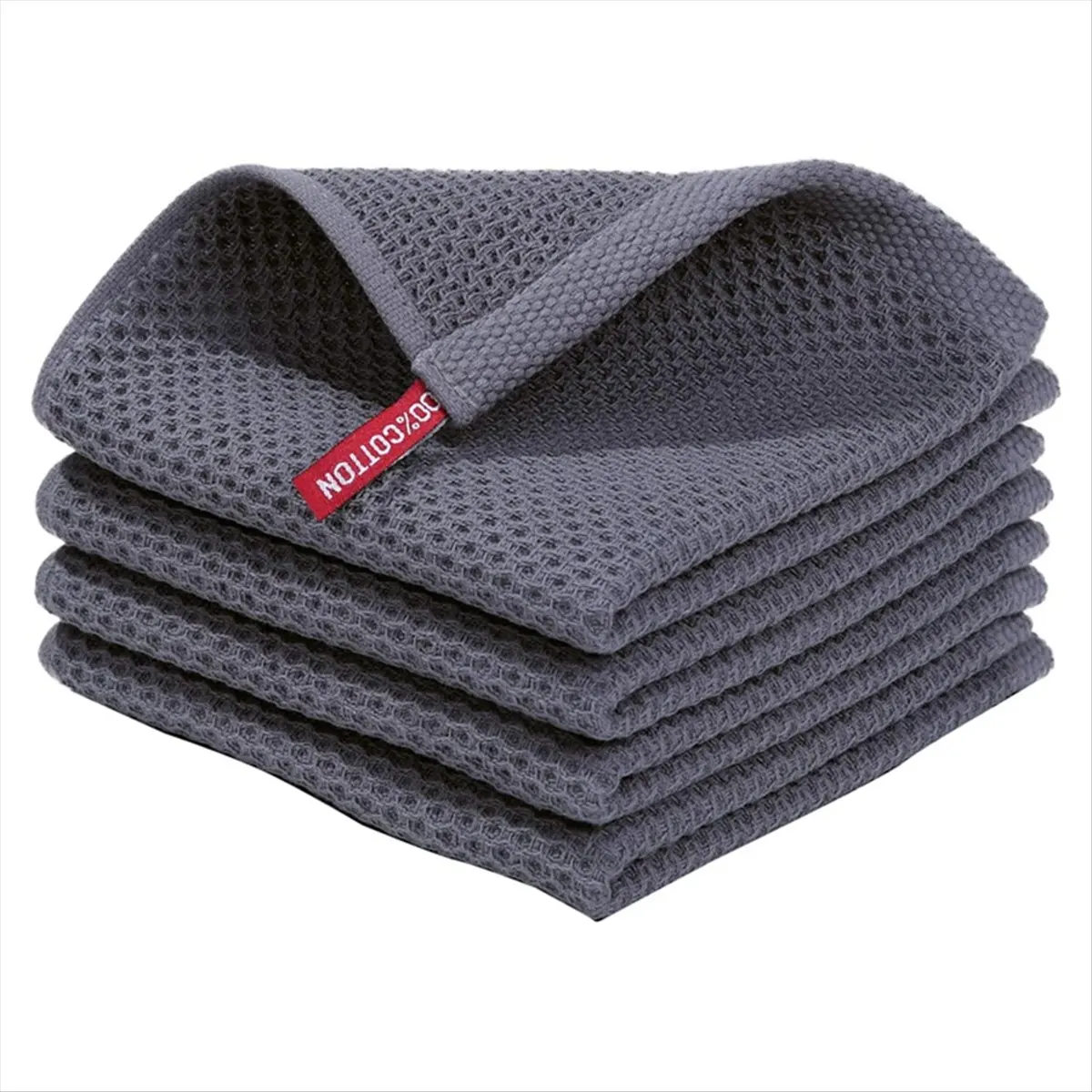 ABZT 100% Cotton Waffle-Weave Kitchen Dish Cloths, Ultra Soft Absorbent Quick Drying Dish Towels Dark Gray