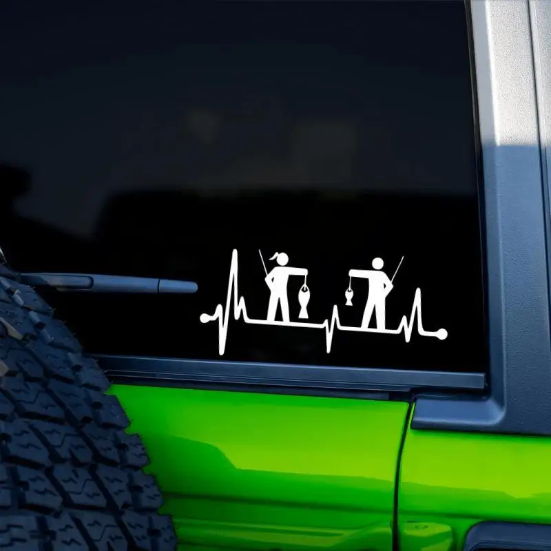 Couple Fishing Heartbeat Waterproof Vinyl Sticker Decal For Fisherman Car Bumper Window Motorcycle Laptop Outdoor Lover Decor