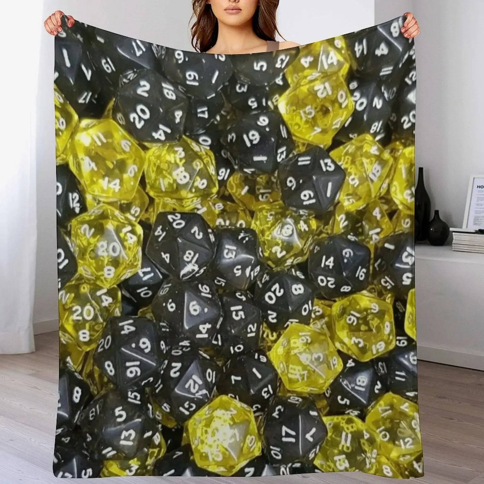 D20 DICE (black and yellow) 20 sided Icosahedra Throw Blanket Comforter Soft Plaid on the sofa Single Blankets
