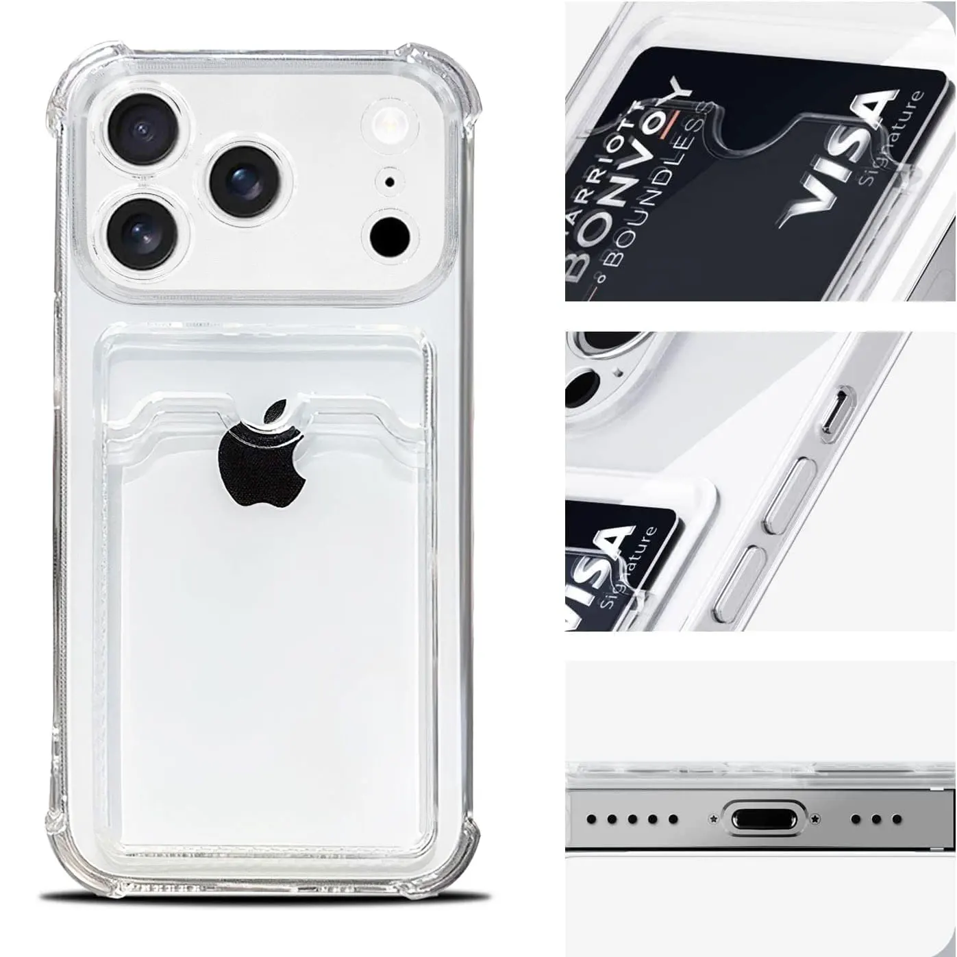Case for iPhone 17 16 15 Pro Max Clear Cover Soft TPU Wallet Bag with Card Slot Shockproof For iphone 17 Air 14 Plus 13 12 11