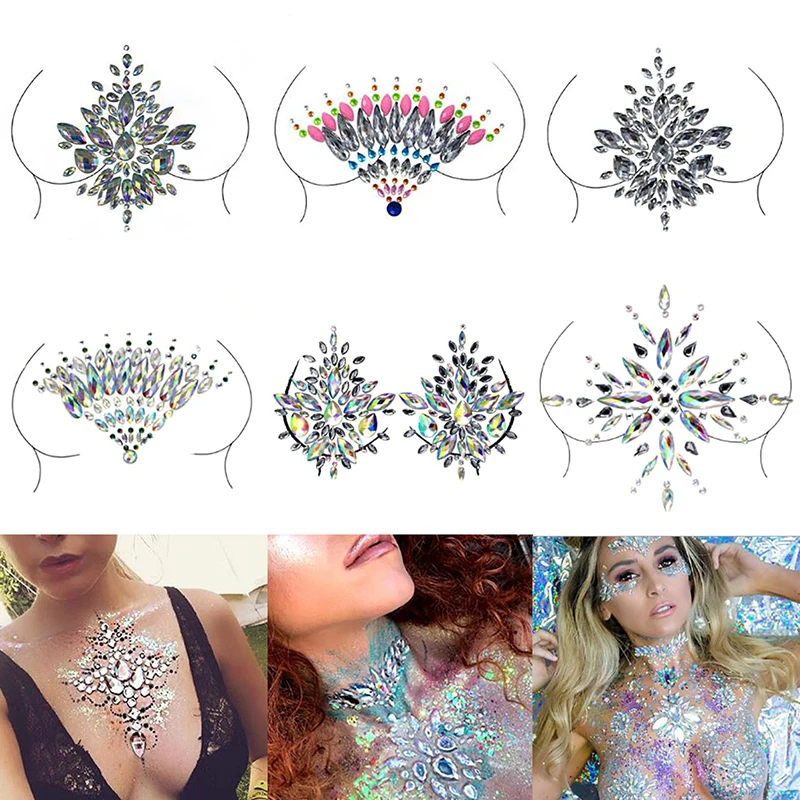 Crystal Bra Stickers Adhesive Diamond Beads Breast Pasties Shiny Tattoo Sticker