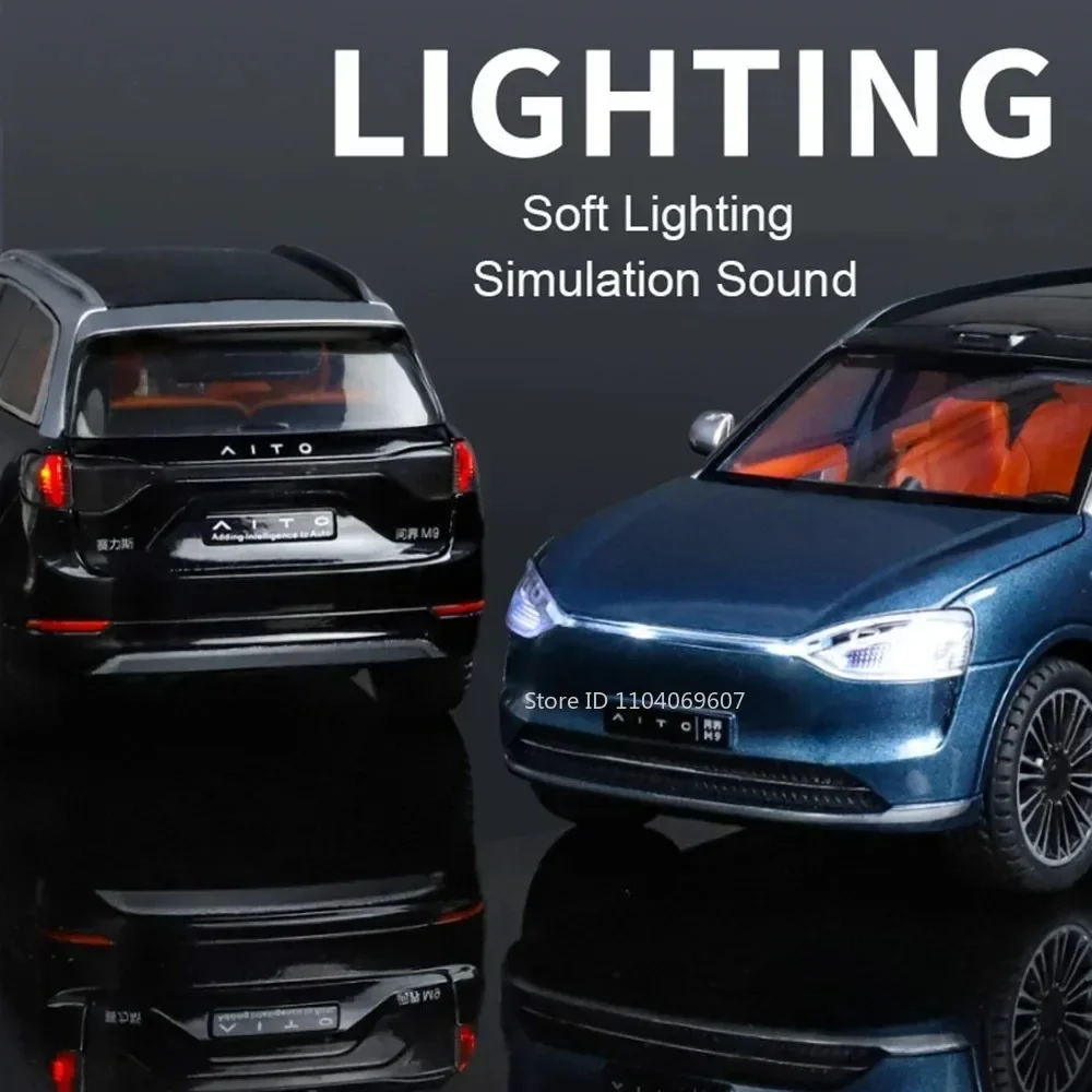 1:24 AITO M9 Car Toy Models Alloy Diecast Li Auto L9 Cars Sound Light Pull Back Shock Absorption Vehicle Toys for Boys Gifts