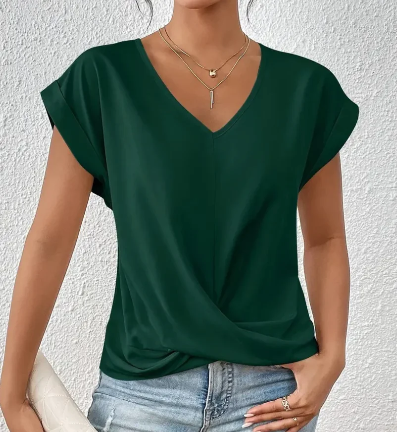 Camisetas Tees Kleidung Schwarz Weiß V-Ausschnitt Damen T-Shirt Neues Sommer Einzigartiges Kurzarm-T-Shirt Damen Tops Damenbekleidung Q5593 – Detail 14