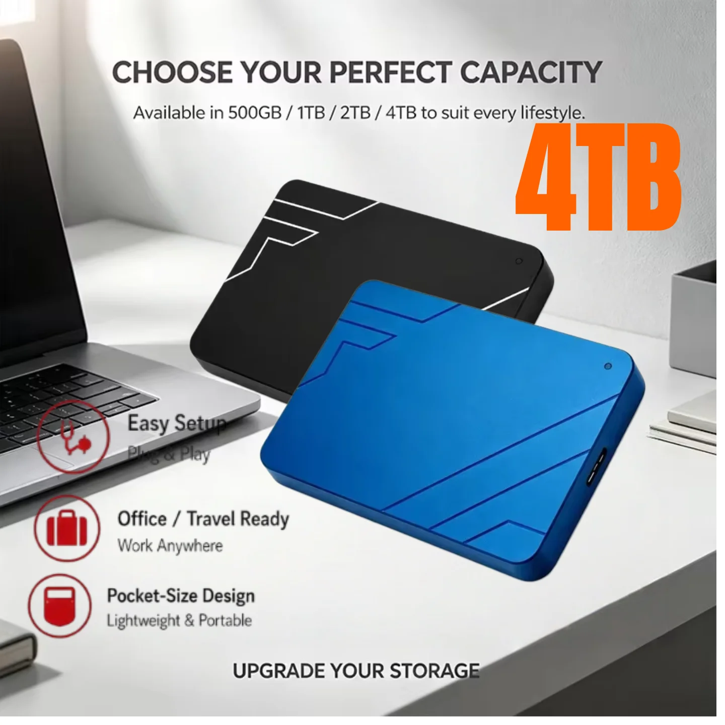 Portable USB3.0 500GB/1TB/2TB/4TB External Hard Drive High Speed Shock Resistant Backup Storage Disk For Laptop PC