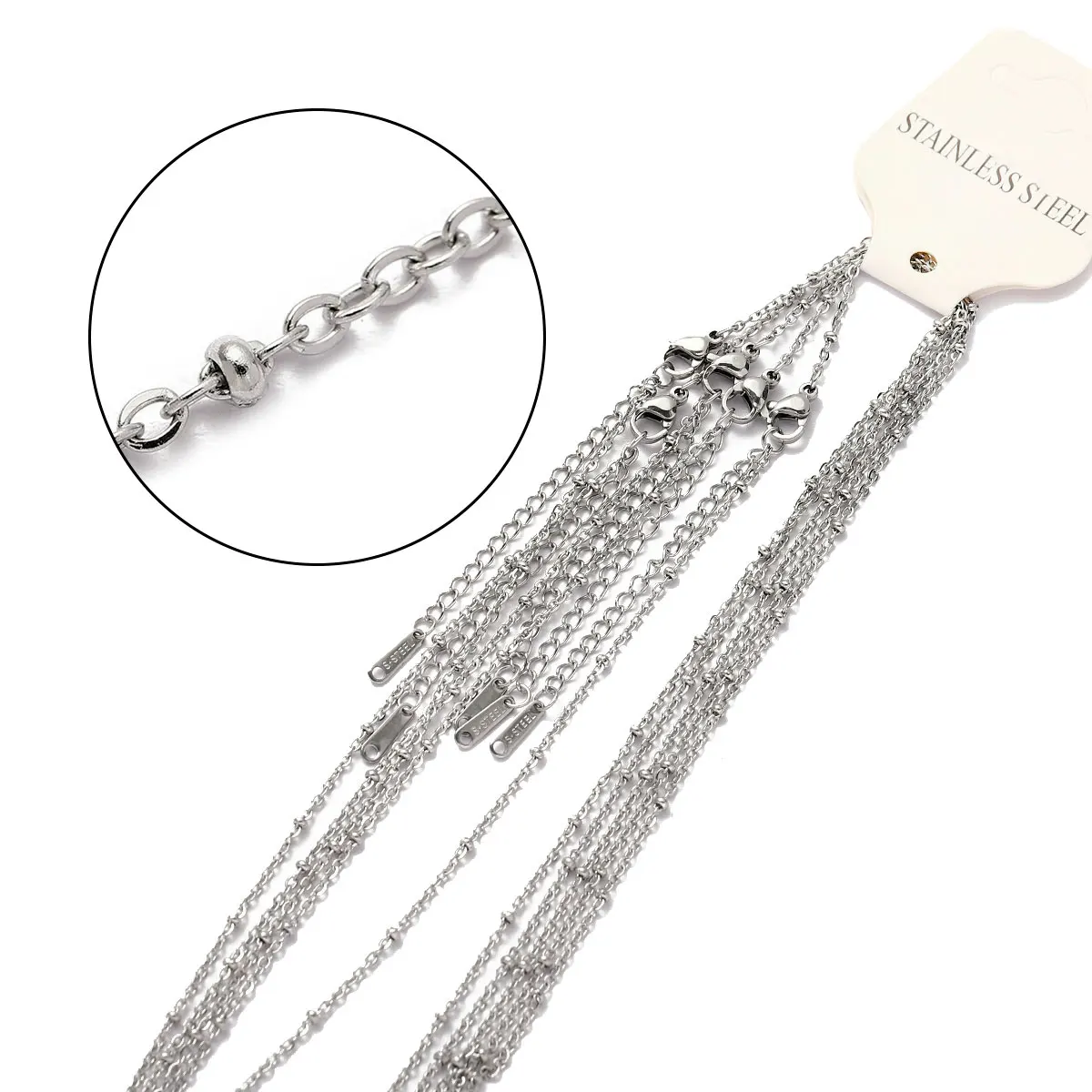 5pcs/Lot 45cm Stainless Steel Bead Ball Cross Link Chain Necklace Women Paperclip DIY Charm Pendant Jewelry Making