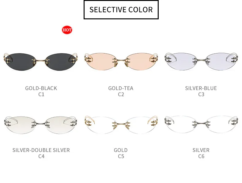 Koreanische Mode-Stil Sonnenbrille für Frauen Ovale Form Randlose Designer Sonnenbrille Frauen Campus Stil Weibliche Sonnenbrille – Detail 9