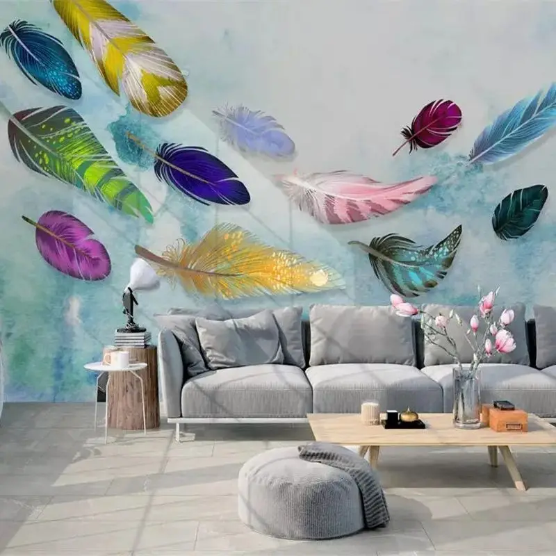 

wellyu Custom wallpaper 3d murals American minimalist fashion colorful hand-painted feathers texture wall papers home decor обои