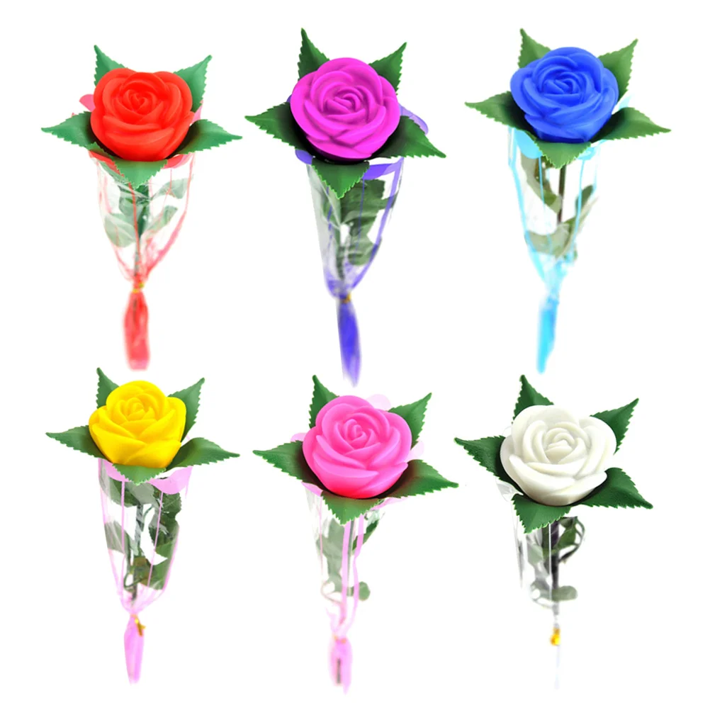 6 Pcs Colorful Rose Bag Operated Luminous Artificial Flowers Mixed Colors LED Light Wedding Decorations