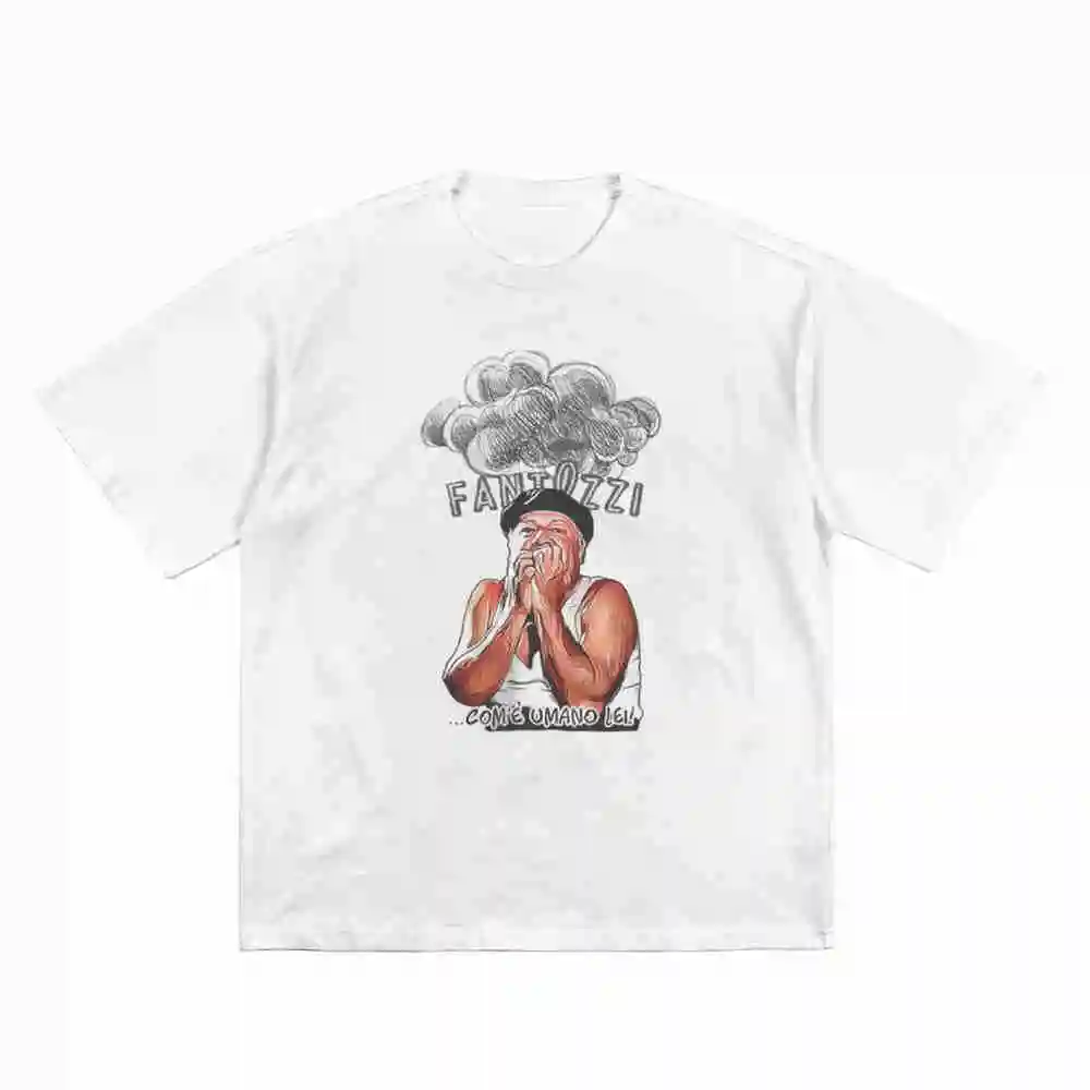 Fantozzi Character Cloud Phrase Com E Umano Italian Comedy Short Sleeve Tee 100% Cotton T-Shirt