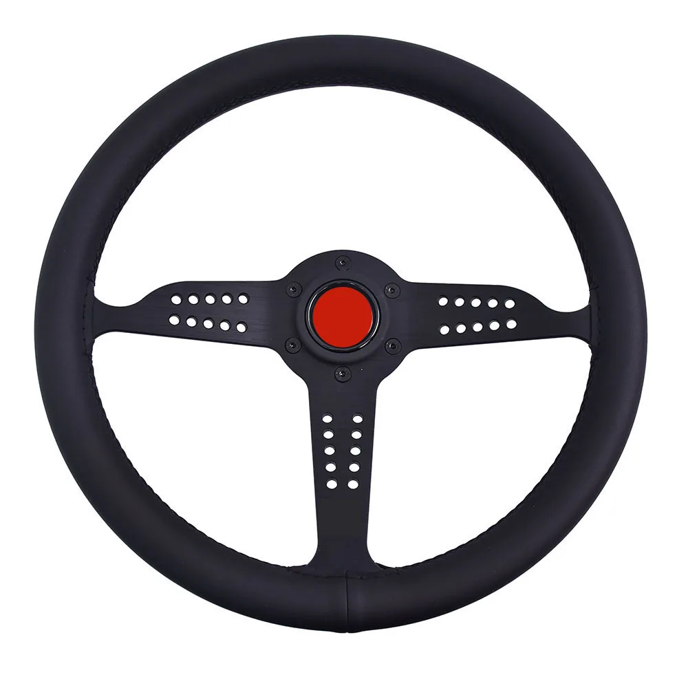 

345MM Auto Racing Steering Wheel Flat Black Leather 6 Bolts Universal Sports Steering Wheel With Multi-Color Horn Button