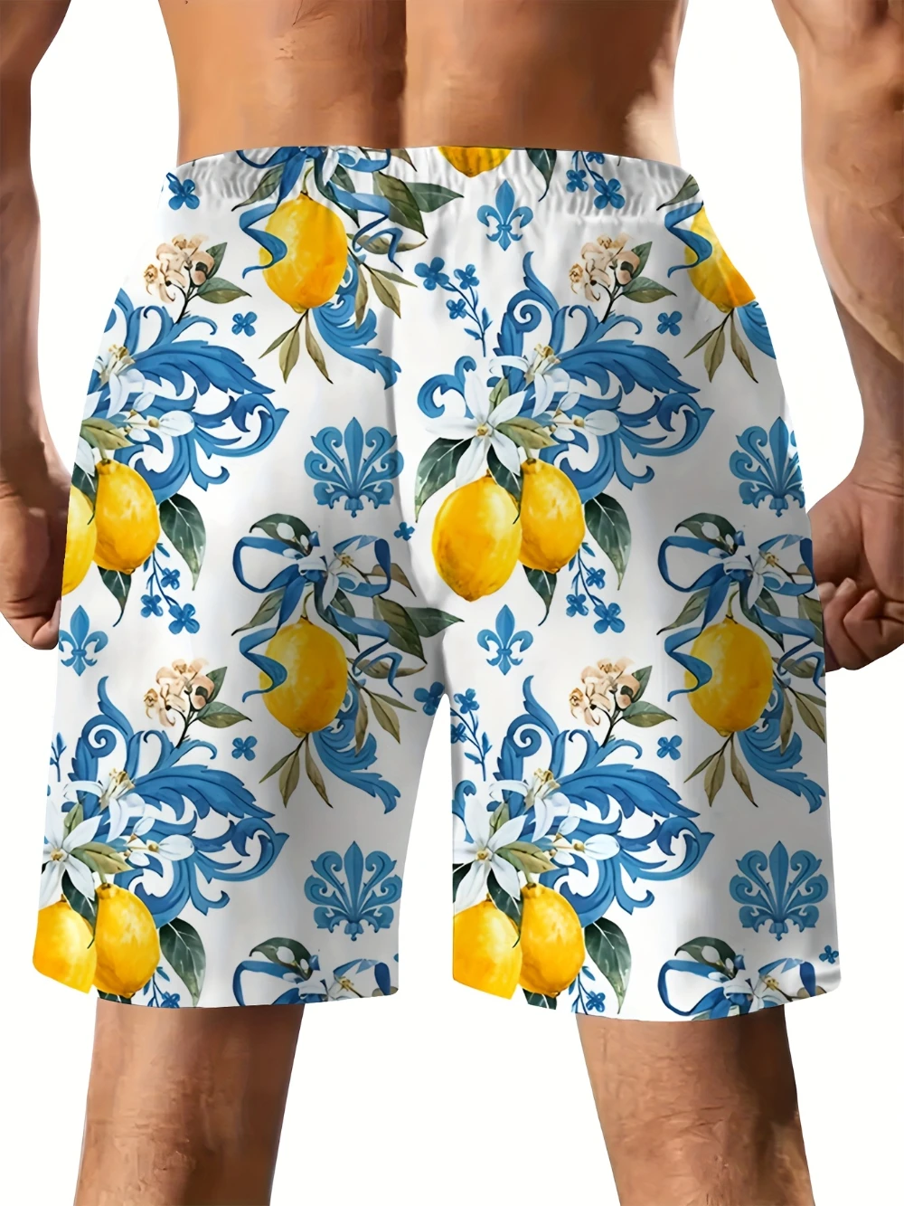 Pantaloncini da uomo in stile hawaiano 3D con stampa di limone da spiaggia leggeri e traspiranti adatti per le vacanze, sport all'aria aperta e allenamento fitness
