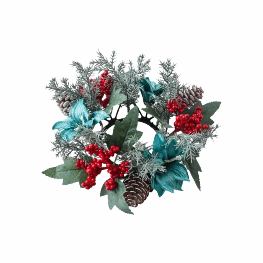 Artificial Pine Needle Christmas Candle Ring Red Berry Durable Pillar Candle Garland Plastic Versatile Table Centerpiece